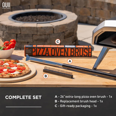 OUII Pizza Oven Brush with 2 Brush Heads - Black