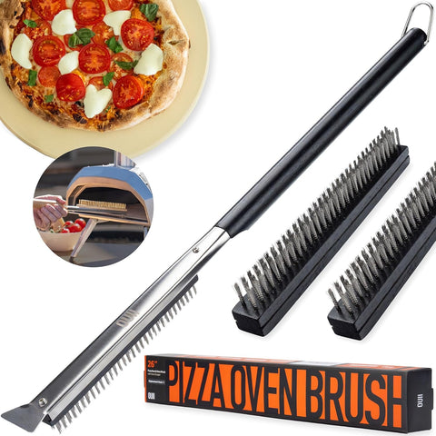 OUII Pizza Oven Brush with 3 Brush Heads - Black