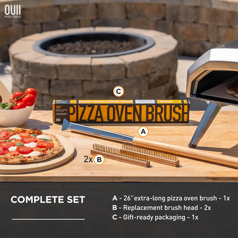 OUII Pizza Oven Brush with 3 Brush Heads - Wood