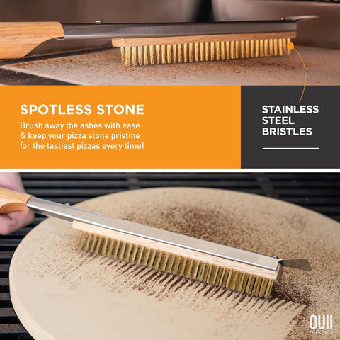 OUII Pizza Oven Brush with 2 Brush Heads - Wood