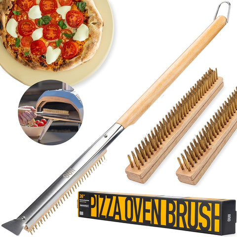 OUII Pizza Oven Brush with 3 Brush Heads - Wood