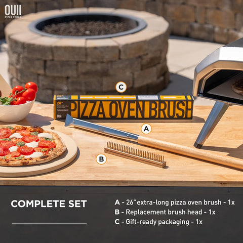 OUII Pizza Oven Brush with 2 Brush Heads - Wood