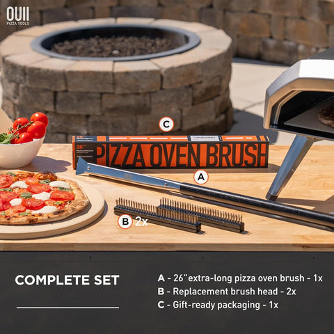 OUII Pizza Oven Brush with 3 Brush Heads - Black