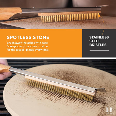 OUII Pizza Oven Brush with 3 Brush Heads - Wood